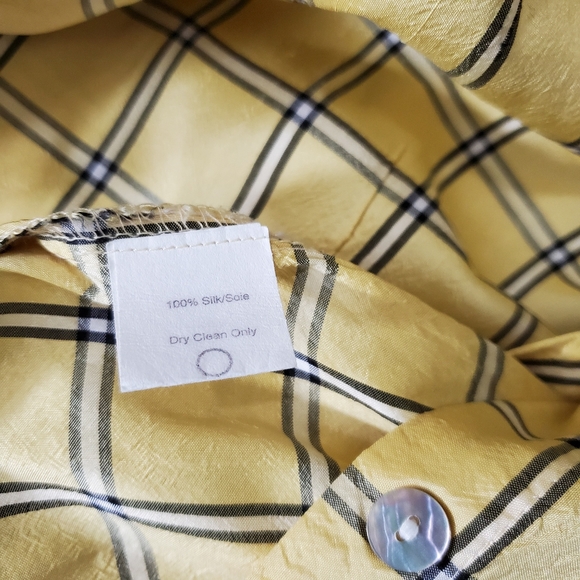 Windridge  Cheryl Nash 100% Silk Yellow Plaid Shirt - Picture 6 of 7